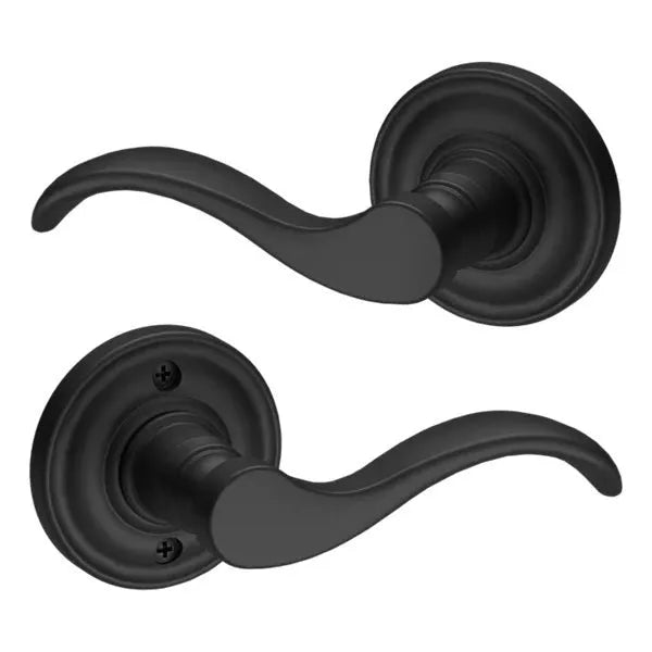 Baldwin Curve Lever with Traditional Round Rosette in Satin Black finish