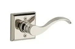 The Baldwin Reserve Curve Lever with Traditional Square Rosette in Lifetime Polished Nickel finish.