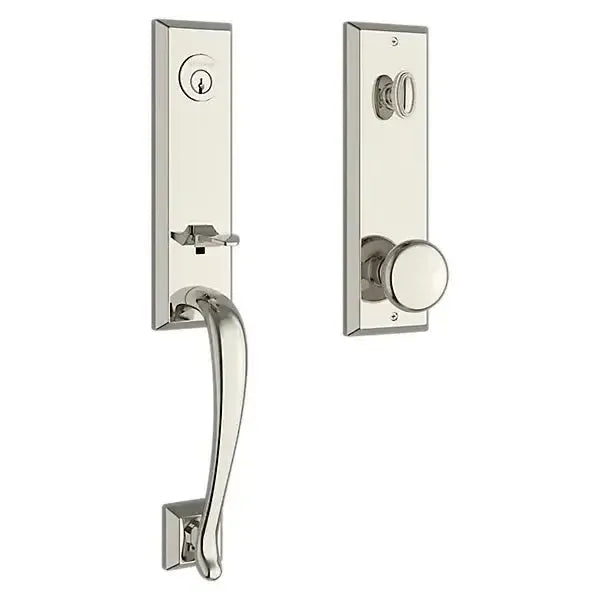 Baldwin Del Mar Handleset with Interior Round Knob with Square Bevel Rosette in Lifetime Polished Nickel finish