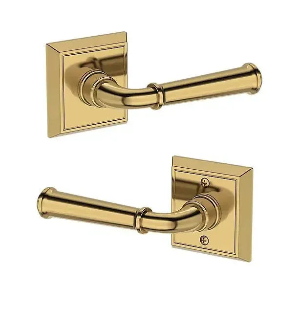 Baldwin Dunsmoor Lever with Chamfered Square Rosette in Lifetime Polished Brass finish