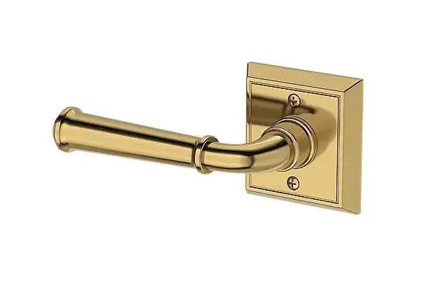 Baldwin Dunsmoor Lever with Chamfered Square Rosette in Lifetime Polished Brass finish