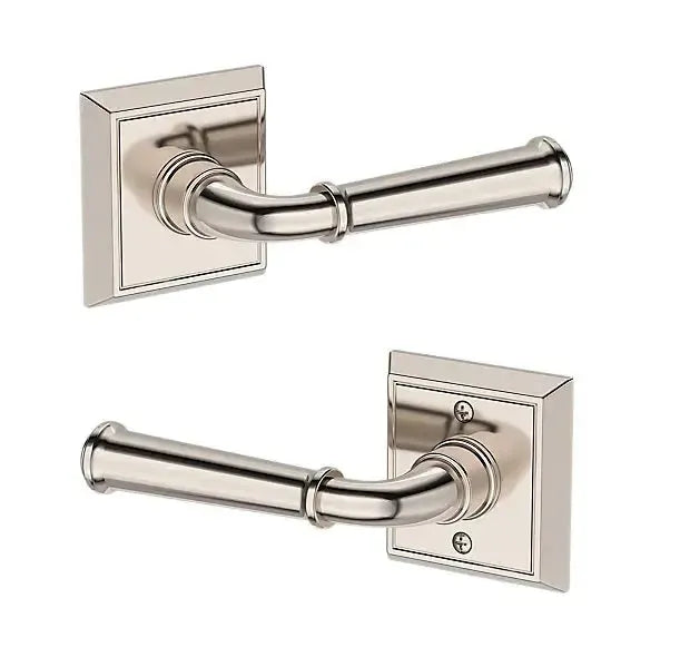 Baldwin Dunsmoor Lever with Chamfered Square Rosette in Lifetime Polished Nickel finish