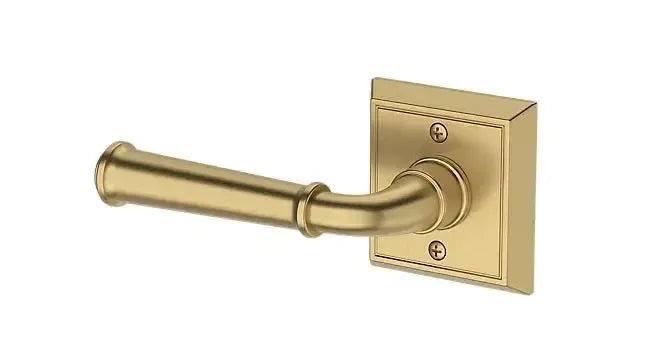 Baldwin Dunsmoor Lever with Chamfered Square Rosette in Lifetime Satin Brass finish