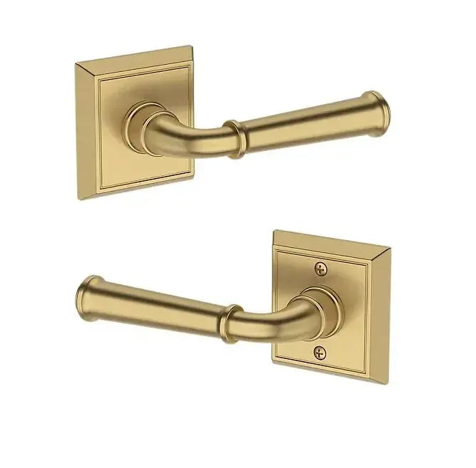 Baldwin Dunsmoor Lever with Chamfered Square Rosette in Lifetime Satin Brass finish