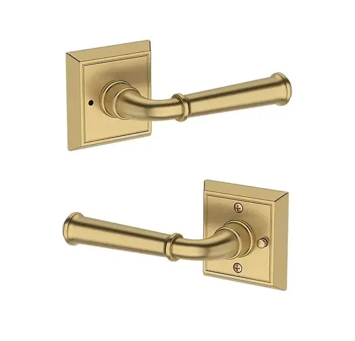Baldwin Dunsmoor Lever with Chamfered Square Rosette in Lifetime Satin Brass finish