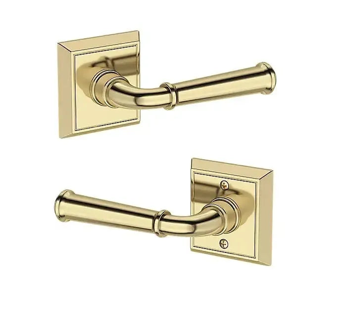 Baldwin Dunsmoor Lever with Chamfered Square Rosette in Non-Lacquered Brass finish