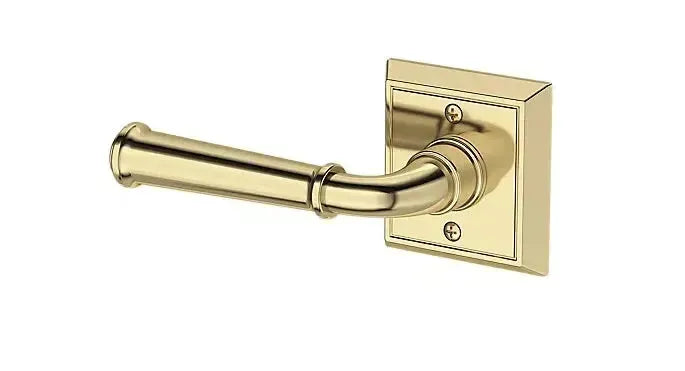 Baldwin Dunsmoor Lever with Chamfered Square Rosette in Non-Lacquered Brass finish