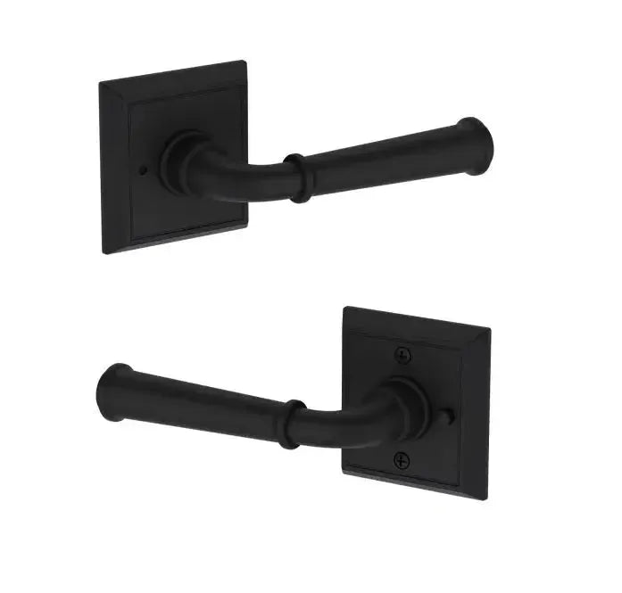 Baldwin Dunsmoor Lever with Chamfered Square Rosette in Satin Black finish