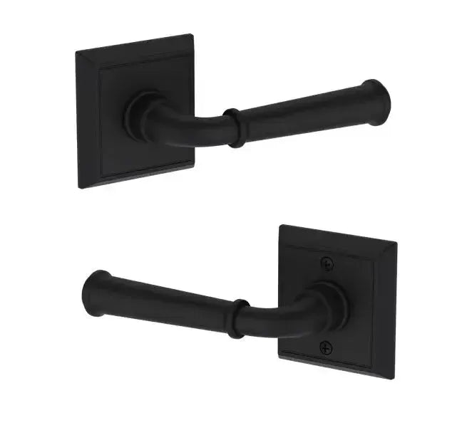 Baldwin Dunsmoor Lever with Chamfered Square Rosette in Satin Black finish