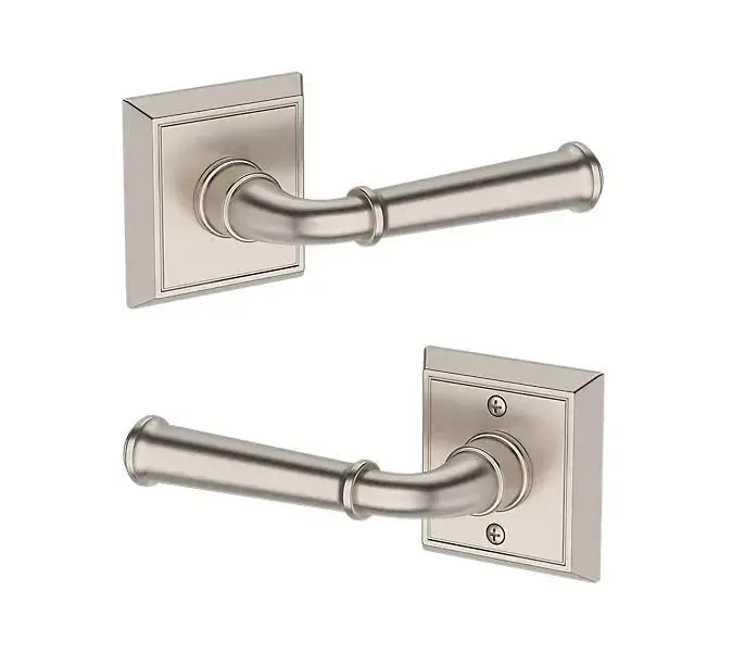 Baldwin Dunsmoor Lever with Chamfered Square Rosette in Satin Nickel finish