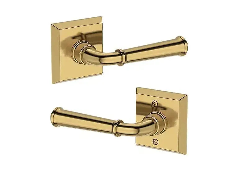 Baldwin Dunsmoor Lever with Traditional Square Rosette in Lifetime Polished Brass finish