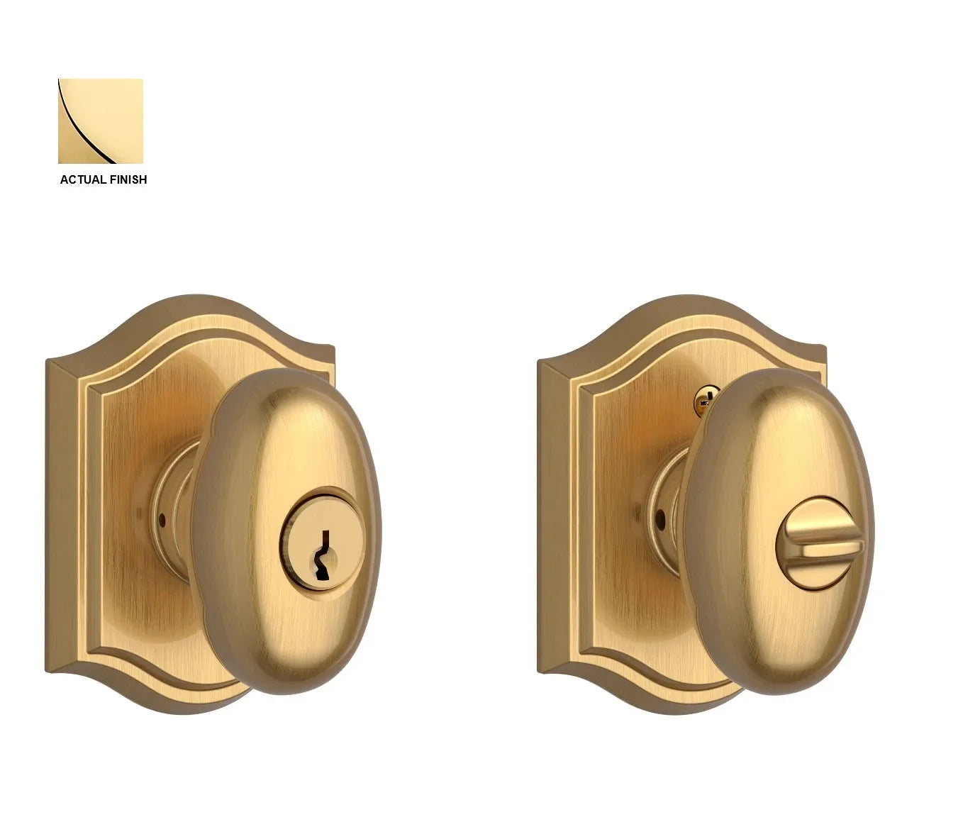 Baldwin Ellipse Knob with Traditional Arch Rosette Lifetime Polished Brass