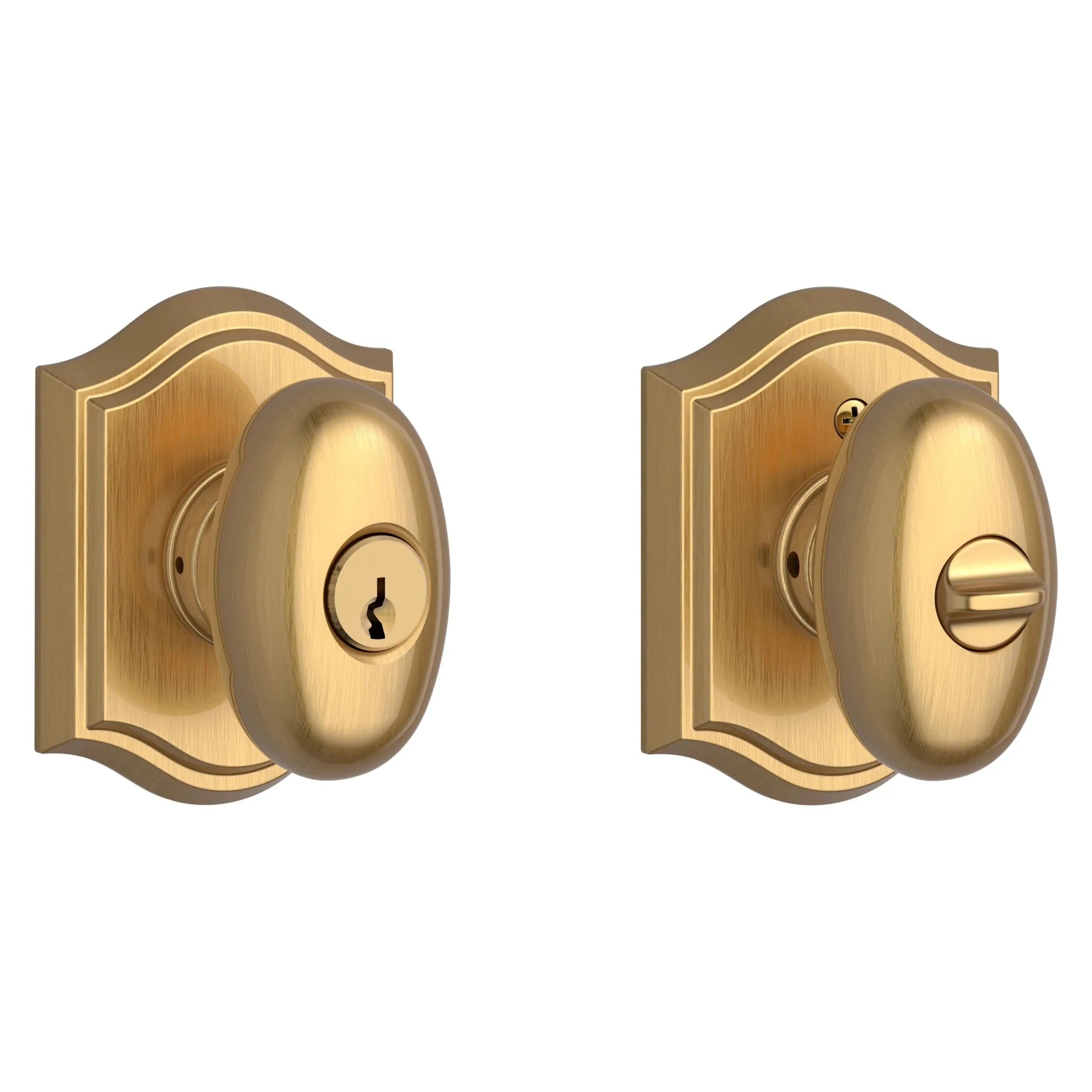 Baldwin Ellipse Knob with Traditional Arch Rosette Lifetime Satin Brass