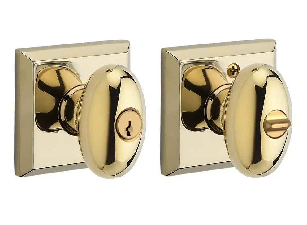 Baldwin Ellipse Knob with Traditional Square Rosette Lifetime Polished Brass