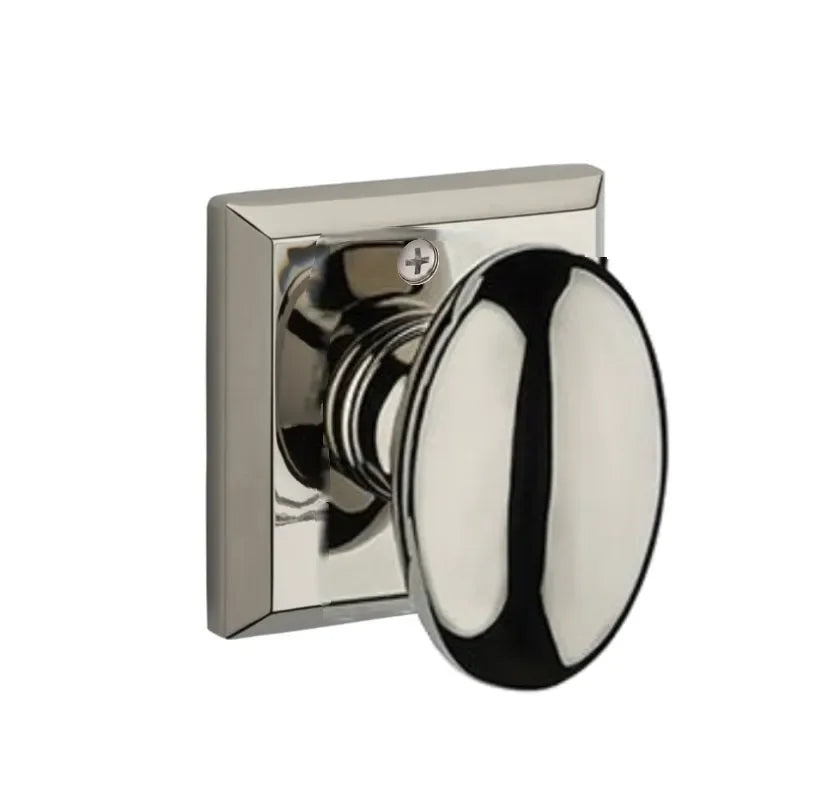 Baldwin Ellipse Knob with Traditional Square Rosette Lifetime Polished Nickel