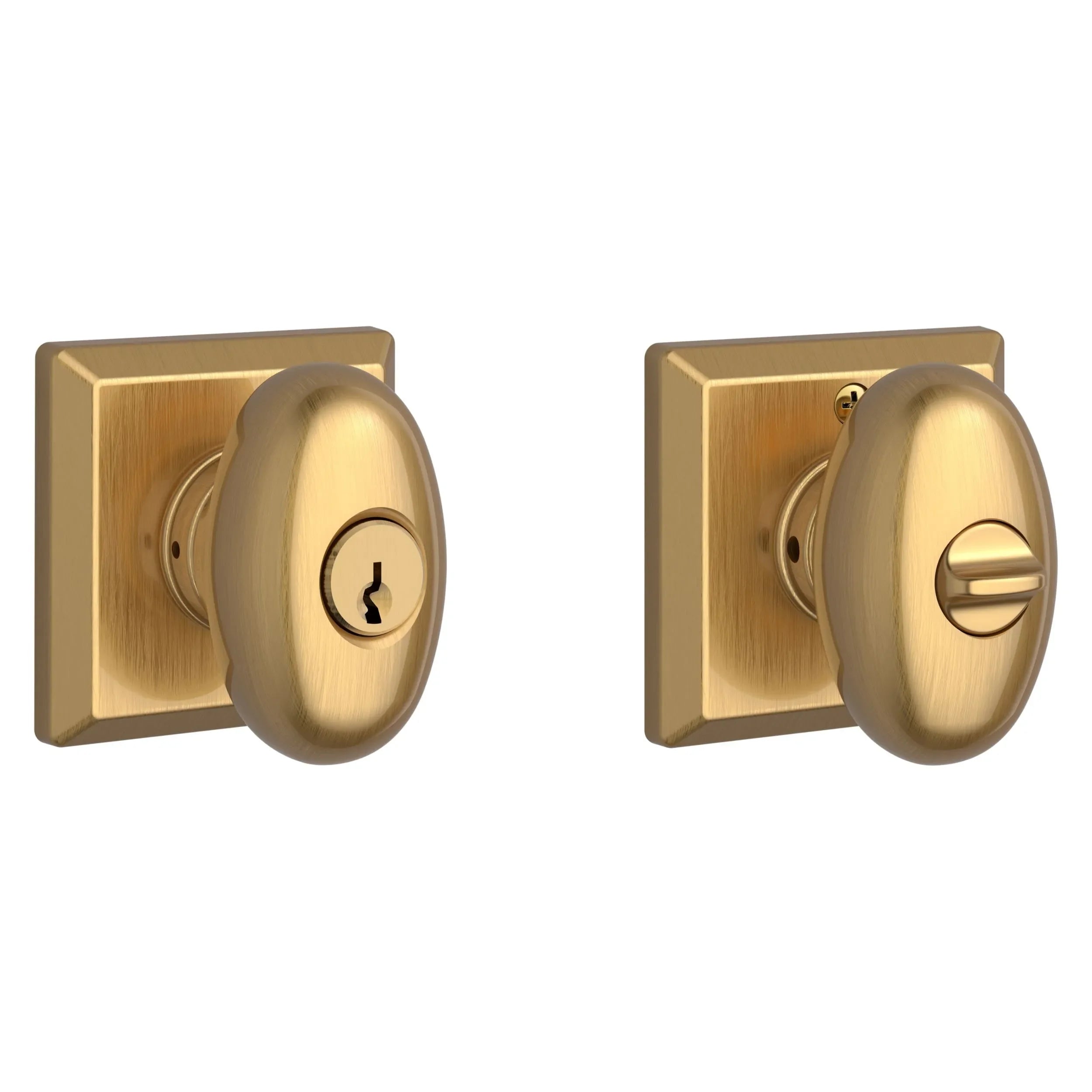 Baldwin Ellipse Knob with Traditional Square Rosette Lifetime Satin Brass