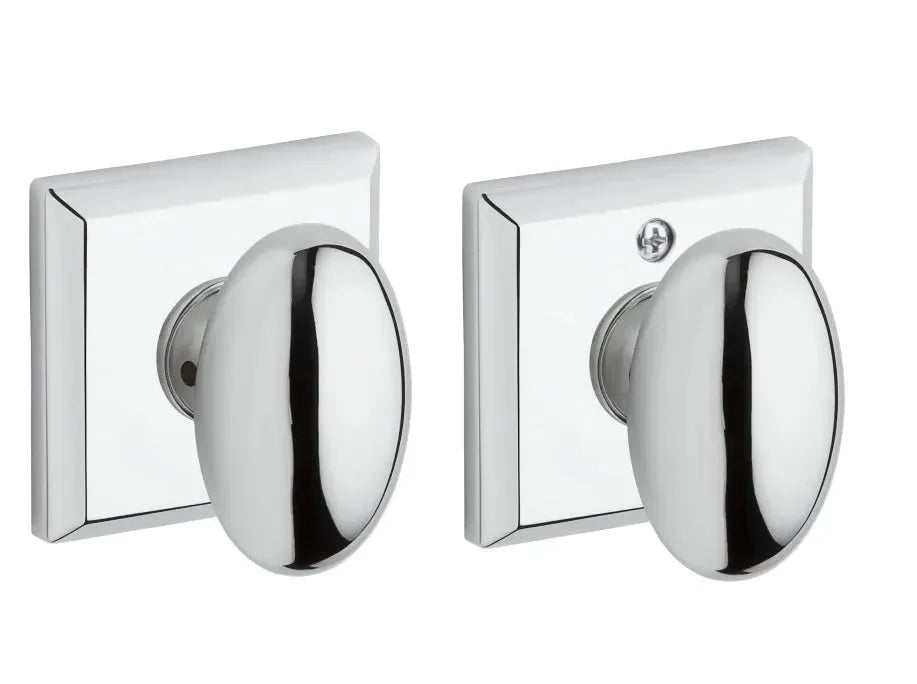Baldwin Ellipse Knob with Traditional Square Rosette Polished Chrome