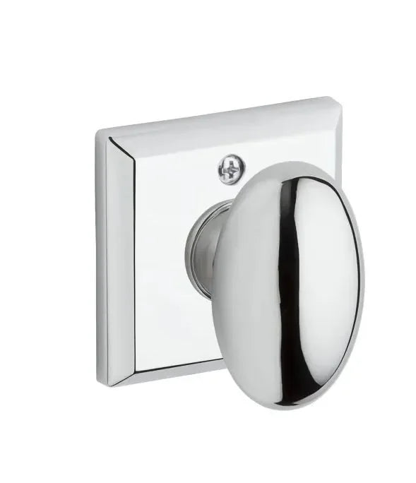 Baldwin Ellipse Knob with Traditional Square Rosette Polished Chrome