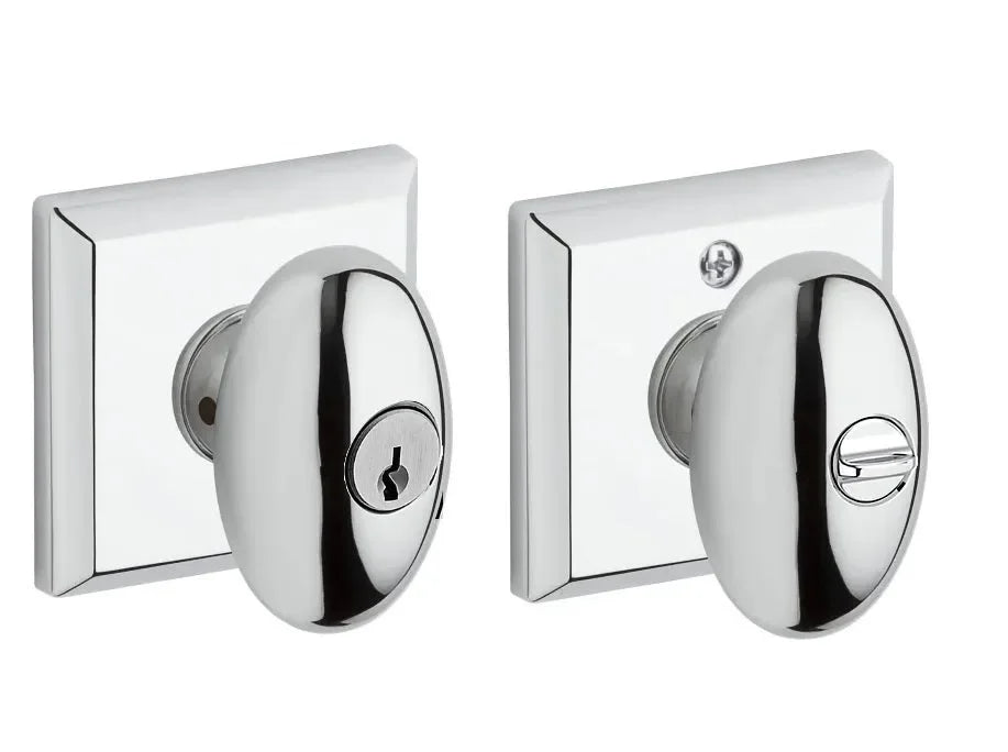Baldwin Ellipse Knob with Traditional Square Rosette Polished Chrome