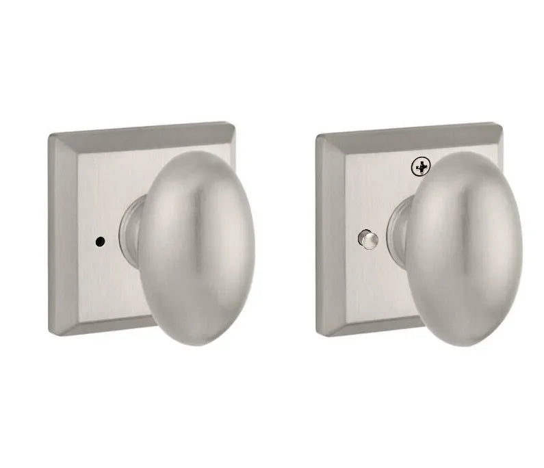 Baldwin Ellipse Knob with Traditional Square Rosette Satin Nickel