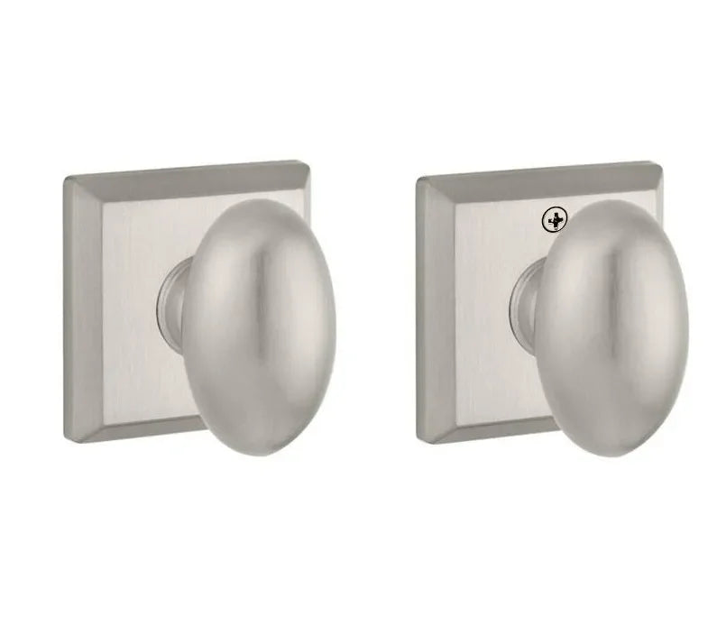 Baldwin Ellipse Knob with Traditional Square Rosette Satin Nickel