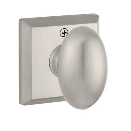 Baldwin Ellipse Knob with Traditional Square Rosette Satin Nickel