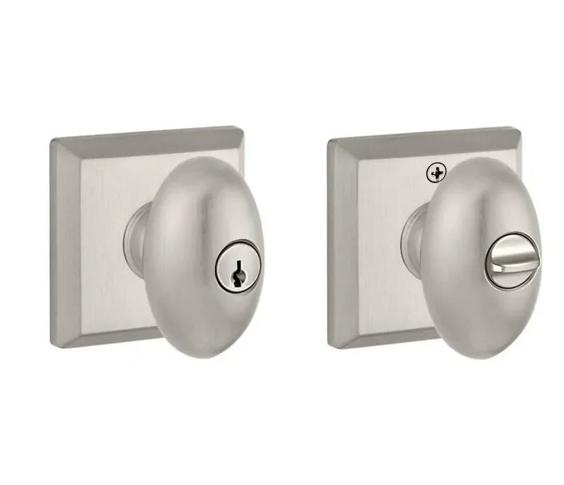 Baldwin Ellipse Knob with Traditional Square Rosette Satin Nickel