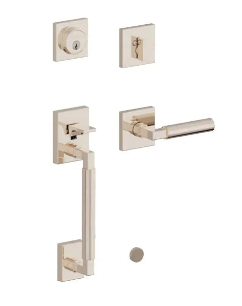 Baldwin Engineered by Level Gramercy Square Deadbolt Sectional Set with L029 Gramercy Lever in Lifetime Polished Nickel finish