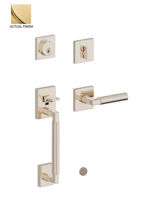 Baldwin Engineered by Level Gramercy Square Deadbolt Sectional Set with L029 Gramercy Lever in Lifetime Satin Brass finish