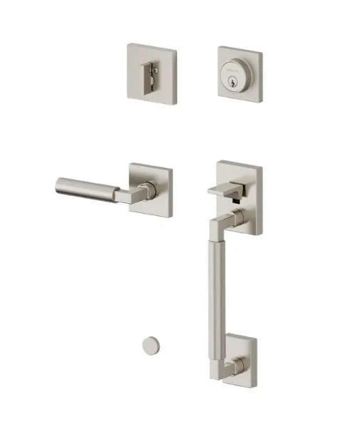 Baldwin Engineered by Level Gramercy Square Deadbolt Sectional Set with L029 Gramercy Lever in Lifetime Satin Nickel finish