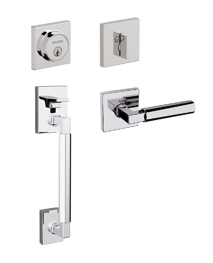 Baldwin Engineered by Level Gramercy Square Deadbolt Sectional Set with L029 Gramercy Lever in Polished Chrome finish