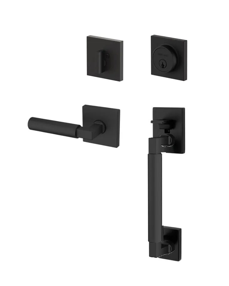 Baldwin Engineered by Level Gramercy Square Deadbolt Sectional Set with L029 Gramercy Lever in Satin Black finish