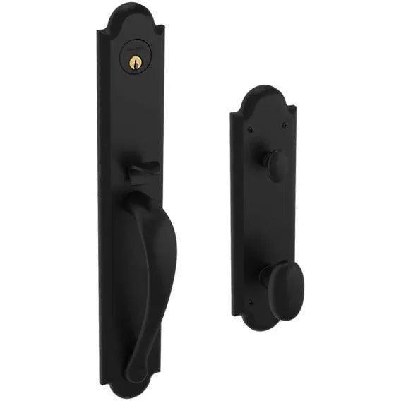 Baldwin Estate Boulder Full Handleset With Interior 5024 Oval Knob in Distressed Oil Rubbed Bronze finish