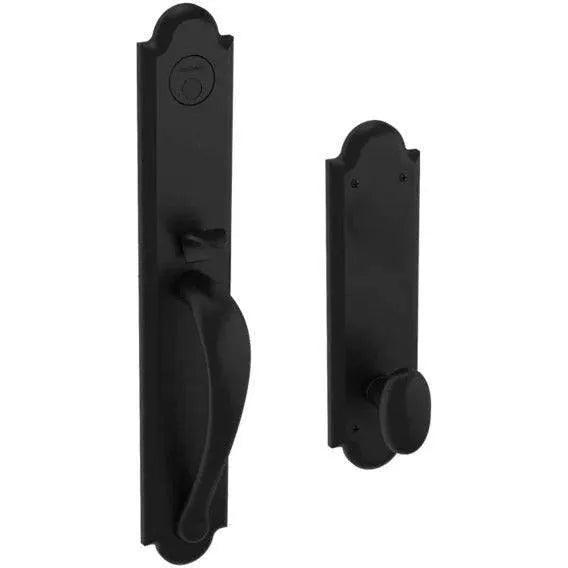 Baldwin Estate Boulder Full Handleset With Interior 5024 Oval Knob in Distressed Oil Rubbed Bronze finish