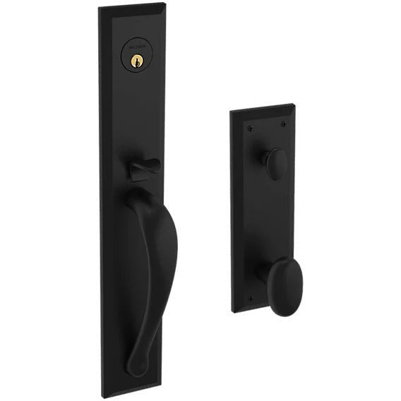 Baldwin Estate Cody Full Handleset with Interior 5024 Oval Knob in Distressed Oil Rubbed Bronze finish