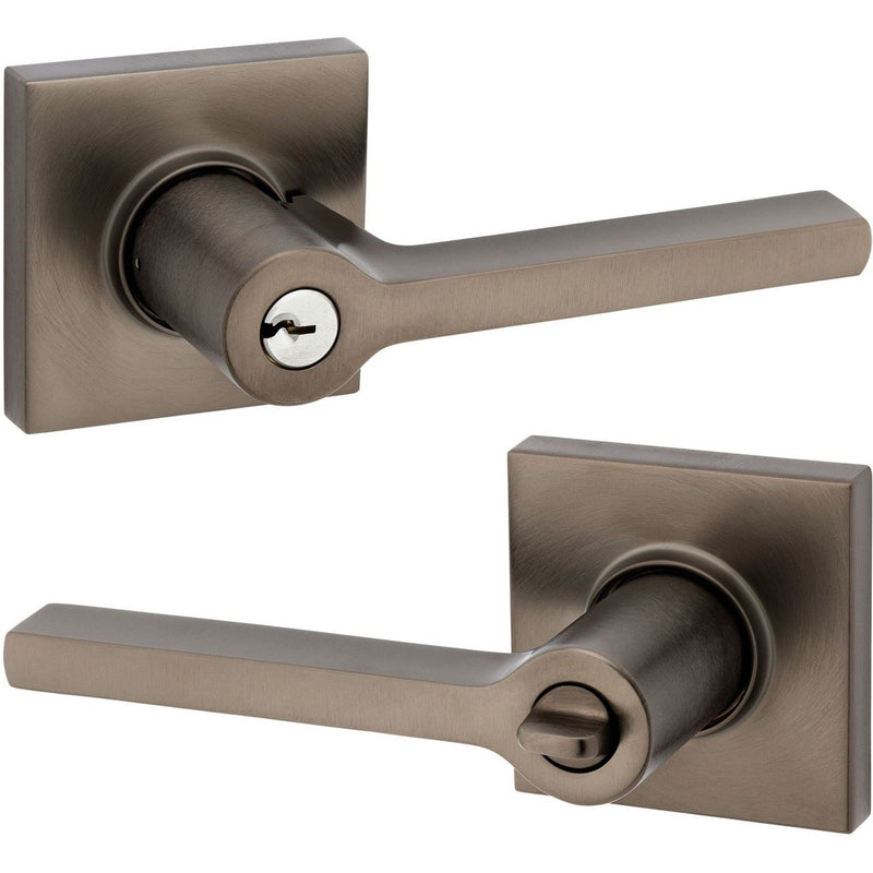 Baldwin Estate 5285 Keyed Square Right Handed Lever with Square Rosette in Graphite Nickel finish