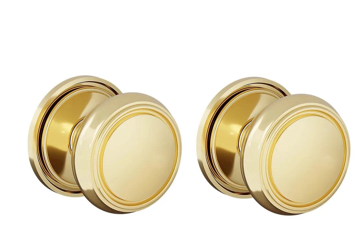 The Baldwin Estate 5088 Nashville Knob (2 5/8") with 5070 Rosette in Lifetime Polished Brass finish.