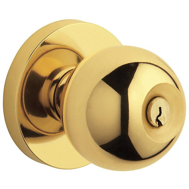 Baldwin Estate 5215 Keyed Contemporary Knob with Contemporary Rosette in Lifetime Polished Brass finish