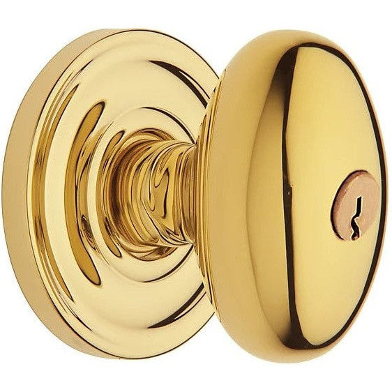 Baldwin Estate 5225 Keyed Egg Knob with Classic Rosette in Lifetime Polished Brass finish