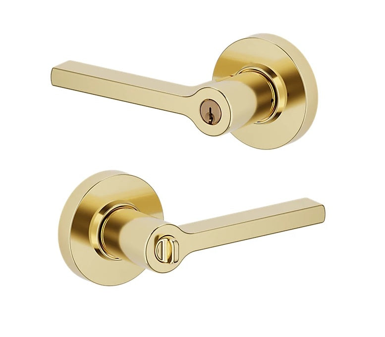 The Baldwin Estate 5260 Minneapolis Keyed Lever with Round Rosette in Lifetime Polished Brass finish.