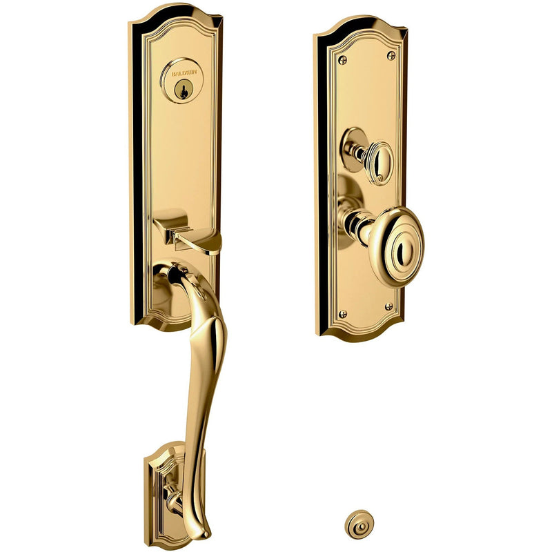 Baldwin Estate Bethpage Mortise Handleset Trim with Interior Knob in Lifetime Polished Brass finish