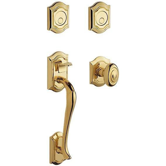 Baldwin Estate Bethpage Sectional Single Cylinder Handleset with Interior 5077 Knob in Lifetime Polished Brass finish