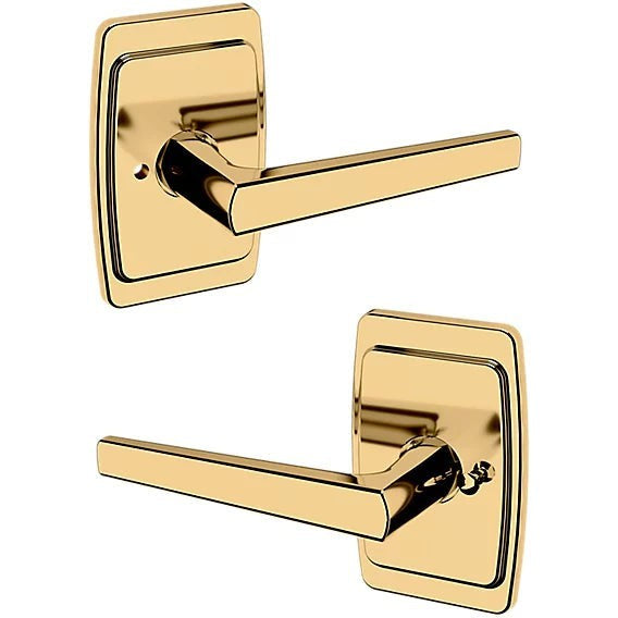 Baldwin Estate L024 Privacy Lever with R046 Rosette in Lifetime Polished Brass finish