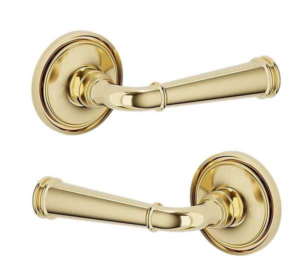 The Baldwin Estate L033 Briarcrest Lever with 5070 Rosette in Lifetime Polished Brass finish.