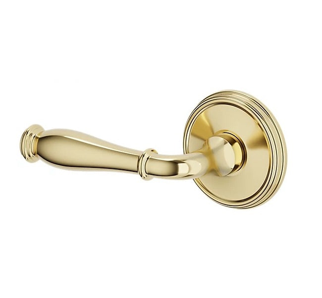 The Baldwin Estate L034 Nashville Lever with 5078 Rosette in Lifetime Polished Brass finish.
