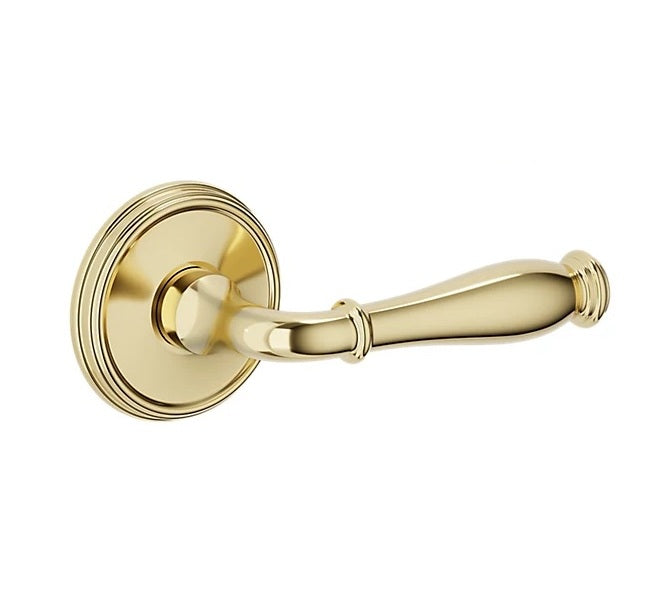 The Baldwin Estate L034 Nashville Lever with 5078 Rosette in Lifetime Polished Brass finish.
