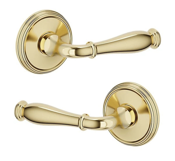 The Baldwin Estate L034 Nashville Lever with 5078 Rosette in Lifetime Polished Brass finish.