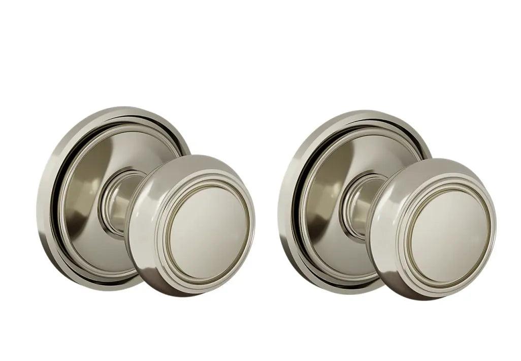 The Baldwin Estate 5087 Nashville Knob (2") with 5070 Rosette in Lifetime Polished Nickel finish.