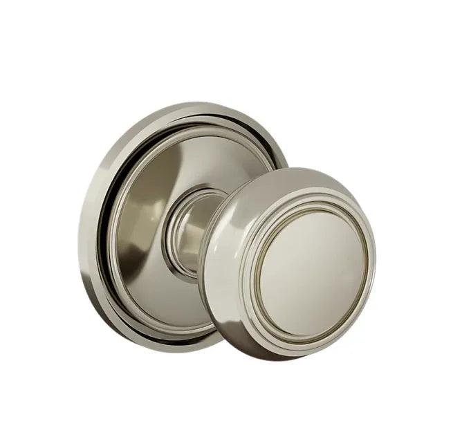 The Baldwin Estate 5087 Nashville Knob (2") with 5070 Rosette in Lifetime Polished Nickel finish.