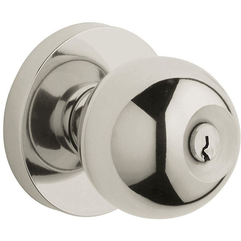 Baldwin Estate 5215 Keyed Contemporary Knob with Contemporary Rosette in Lifetime Polished Nickel finish